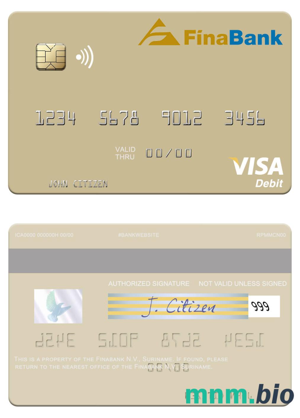Suriname Finabank N.V. visa debet karta przykład w formacie PSD